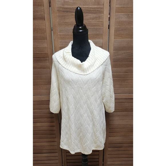 Avenue Sweaters - Avenue Womens Chevron-Stitch Cowlneck Ivory 3/4 Sleeve Sweater Plus Size 18/20